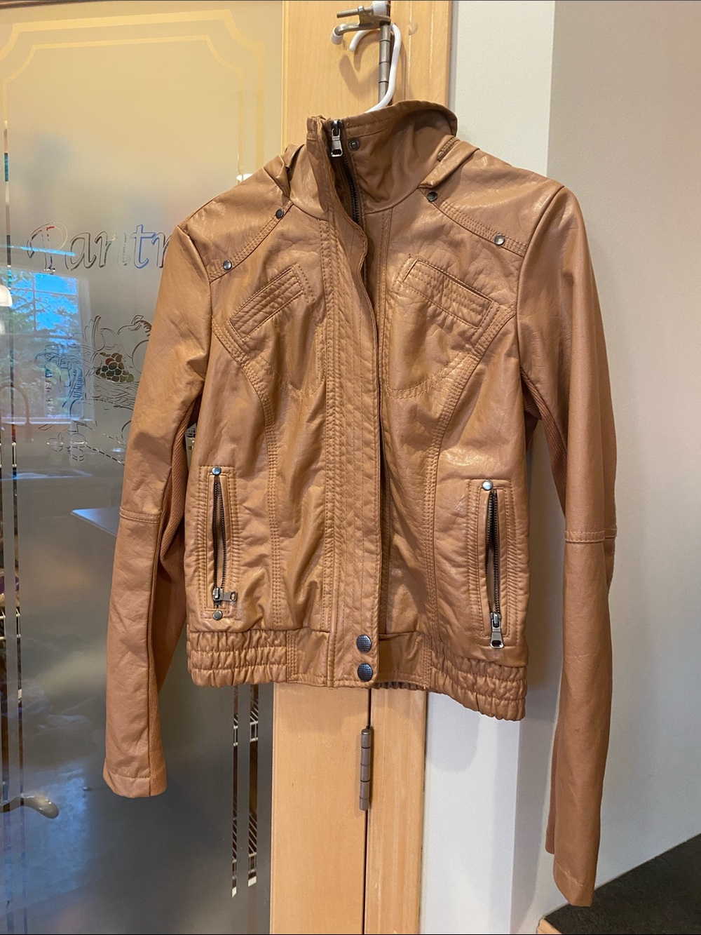 Ci Sono Camel Tan Faux Leather Moto Jacket